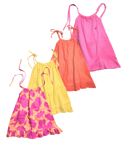 Organic Cotton Muslin Camisole Dress/ Girls Jhabla Set - Indian Colours Set of Four