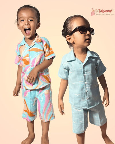 Cotton Candy Swirl + Cosmic Blue Dreams – Unisex Muslin Co-ord Combo (Set of 2)