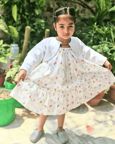 Organic Cotton Pastel Butterfly One Piece Flutter Dress (Without Shrug)