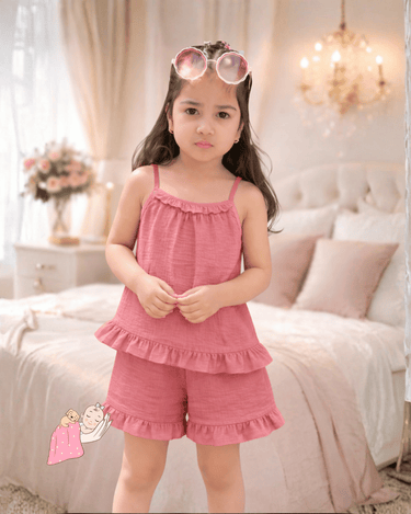 Premium Organic Muslin Sleep Shorts Set | Strap Sleeves | Camisole | Night Suit | Jhabla | Girls | Solid Colours | Hypoallergenic | Soft & Breathable Mulmul Cotton Nightwear (0–12 Years)