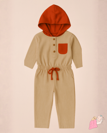 Premium Muslin | 100% Organic | Cotton | Winters | Hood | Jhabla Set | Coord | Top + Bottoms | 4-Layers | Beige