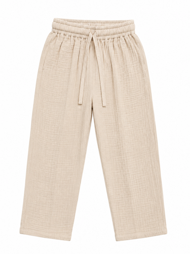 Organic Cotton Muslin Pajama Bottom with Elastic Waistband - Beige