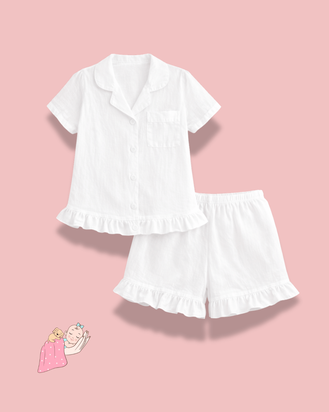 Premium Organic Muslin Sleep Shorts Set | Half Sleeves | Girls | Solid Colours | Hypoallergenic | Soft & Breathable Cotton Nightwear (0–12 Years)