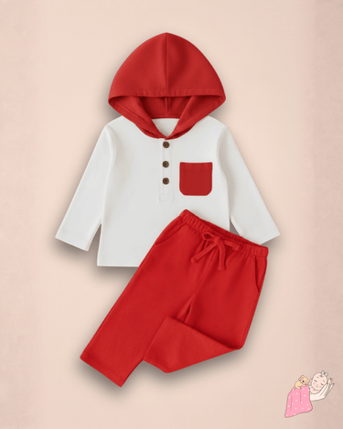 Premium Muslin | 100% Organic | Cotton | Winters | Hood | Jhabla Set | Christmas Coord | Top + Bottoms | 4-Layers | White + Red