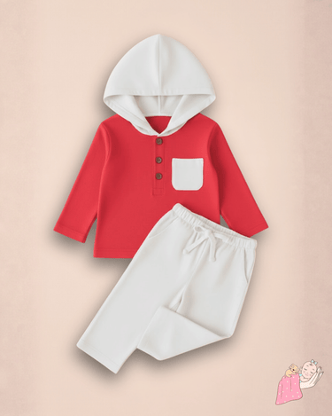 Premium Muslin | 100% Organic | Cotton | Winters | Hood | Jhabla Set | Christmas Coord | Top + Bottoms | 4-Layers | Red + White