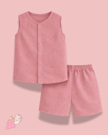 Premium Organic Muslin Sleep Shorts Set | Jhabla | Unisex | Solid Colours | Hypoallergenic | Soft & Breathable Cotton Nightwear (0–12 Years)
