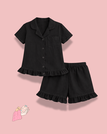 Premium Organic Muslin Sleep Shorts Set | Half Sleeves | Girls | Solid Colours | Hypoallergenic | Soft & Breathable Cotton Nightwear (0–12 Years)