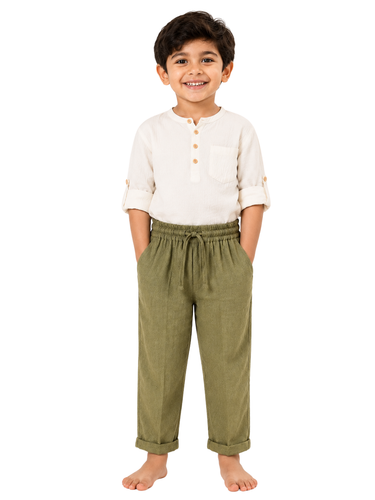 Organic Cotton Muslin Pajama Bottom with Elastic Waistband - Olive Green