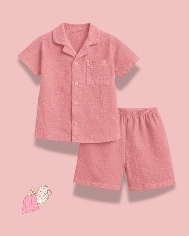 Premium Organic Muslin Sleep Shorts Set | Half Sleeves | Unisex | Solid Colours | Hypoallergenic | Soft & Breathable Cotton Nightwear (0–12 Years)