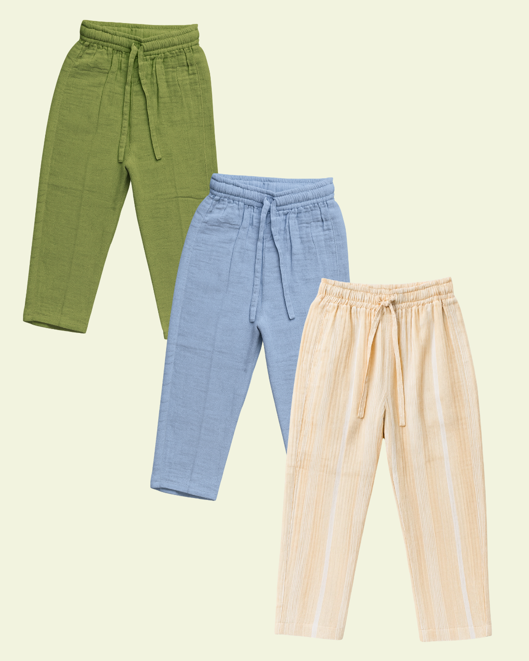 Organic Cotton Muslin Bottoms/Pajama with Adjustable Waistband (Set of 3)