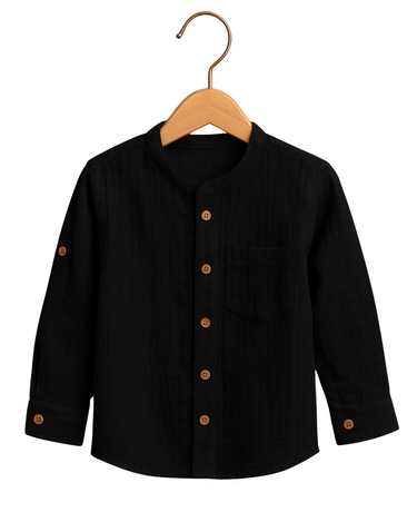 Organic Cotton Muslin Full Sleeve Shirt for Boys – Mandarin Collar