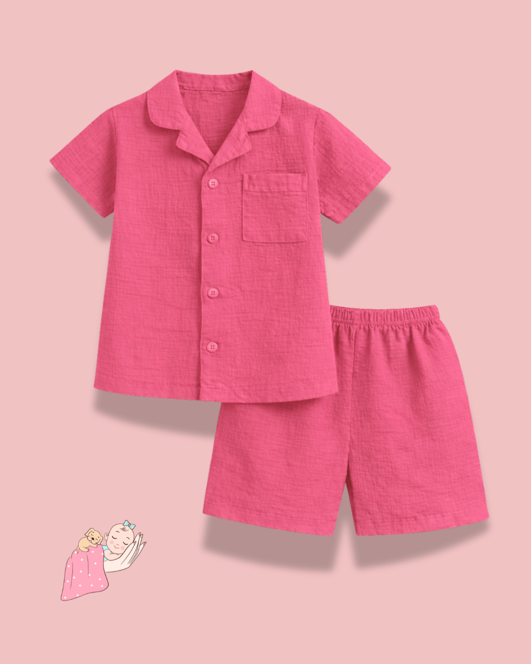 Premium Organic Muslin Sleep Shorts Set | Half Sleeves | Unisex | Solid Colours | Hypoallergenic | Soft & Breathable Cotton Nightwear (0–12 Years) (Copy)