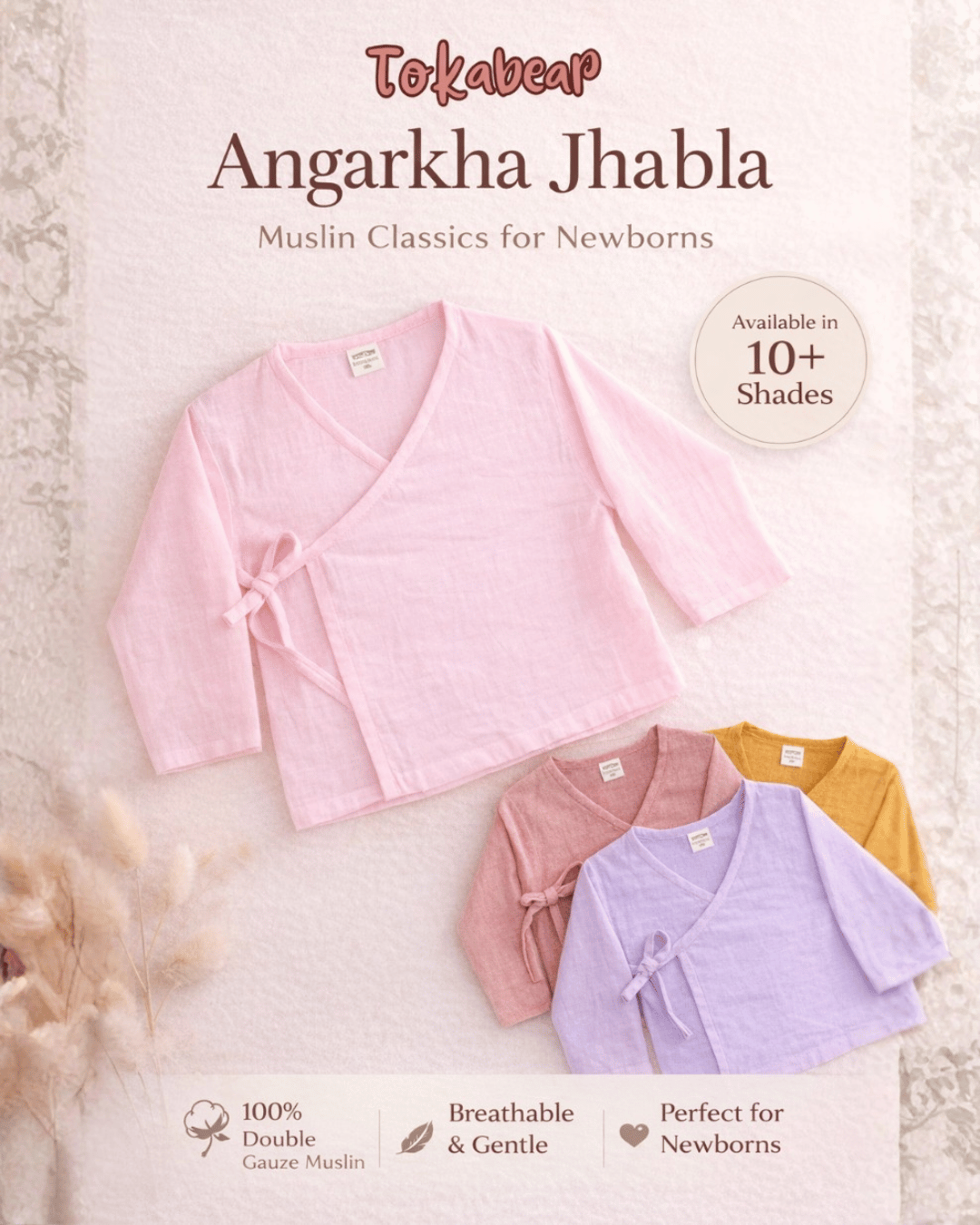 Premium Organic Muslin Sleep Wear | Tie Up Jhabla | Angarkha | Night Suit | Unisex | Solid Colours | Hypoallergenic | Soft & Breathable Mulmul Cotton (0–12 Years)