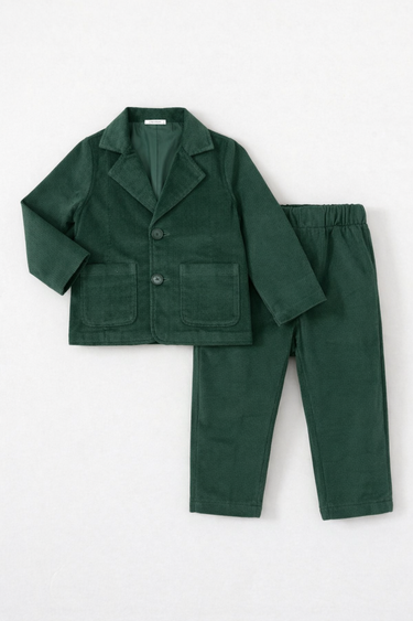 Premium Cotton | Only Organic | Cotton | Winters | Cotton Corduroy | Blazer Set | Coord | Top + Bottoms | Safe | Emerald Green