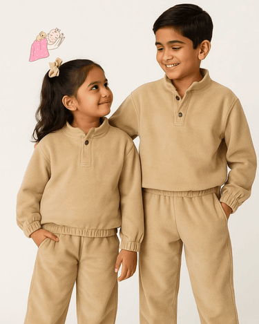 Pure Cotton | Cotton Velvet | Jhabla Set | Coord | Track Suit | Hypoallergenic | Beige