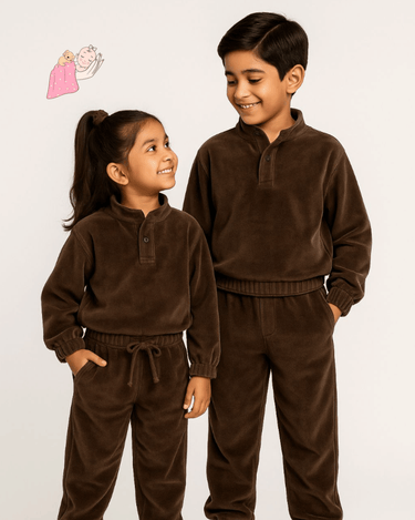 Pure Cotton | Cotton Velvet | Jhabla Set | Coord | Track Suit | Hypoallergenic | Brown