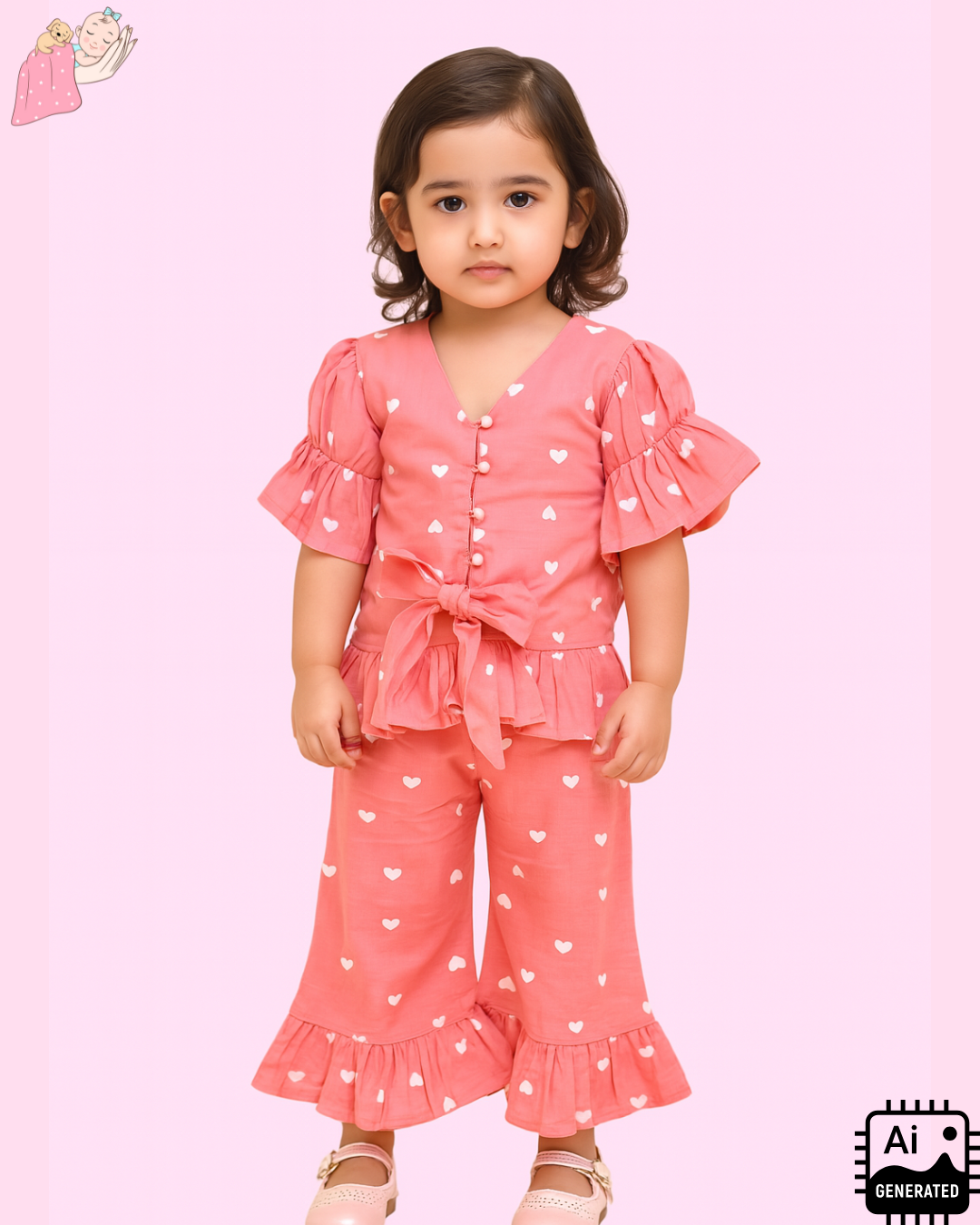 Organic Cotton Muslin Ruffled Co-ord Set for Girls - Blush of Hearts