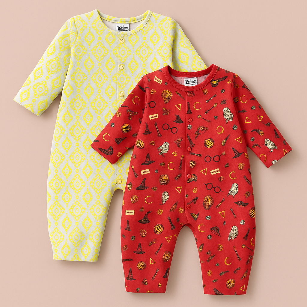 Cotton Flannel Snap Up Rompers - Combo of 2 (Harry Potter)