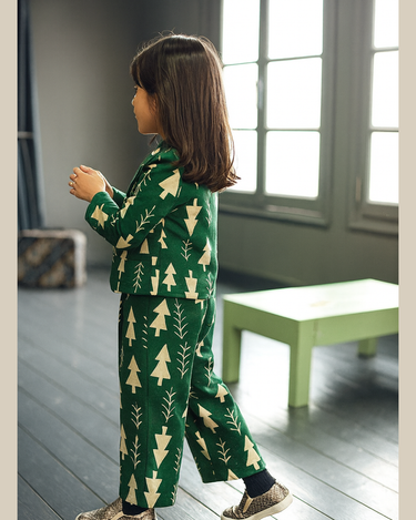Evergreen Forest Cotton Flannel Crop Blazer and Trouser Winter Co-ord Set