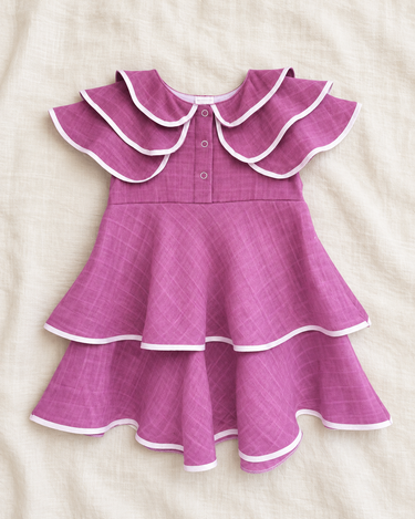 Organic Cotton Layered Peter Pan Collar Dress with Double Flare