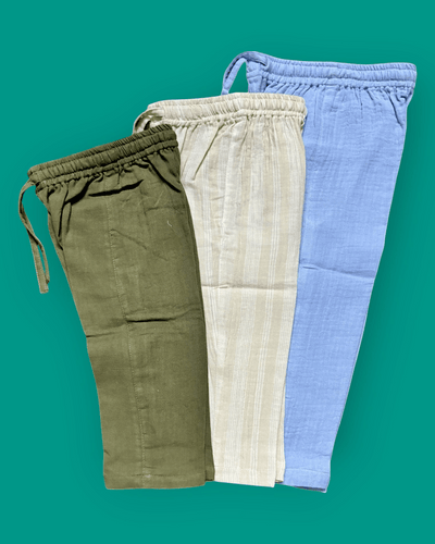Organic Cotton Muslin Bottoms with Adjustable Waistband (Set of 3)