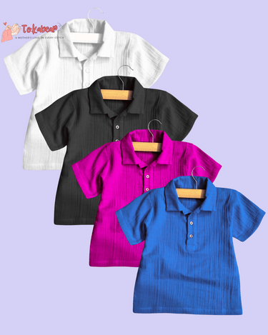 Muslin Polo Tee with Full Length Pajama - Combo of 4 Sets