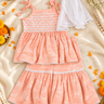 Peachy Paradise muslin sharara kurta set for girls with dupatta
