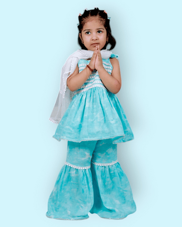 Muslin Sharara & Kurta Set for Girls – Blue Symphony