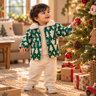 Flannel Shacket for Kids – Sherpa Collar in Evergreen Forest