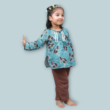 Muslin Kurta Top for Kids – Full Sleeve in Coral Flora