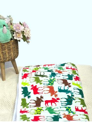 Soft Flannel and Muslin Quilted Toddler Blanket for Toddlers – Reindeer on Snow